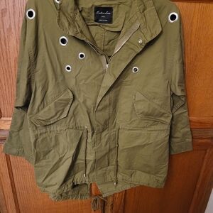 Olive Green Women's Jacket with Eyelet Details Tote 1